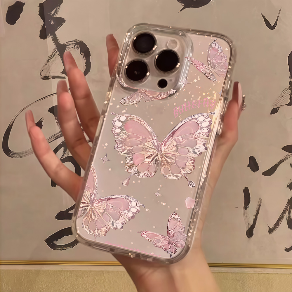 Clear Shockproof Bumper Case - Różowe etui na telefon z motywem