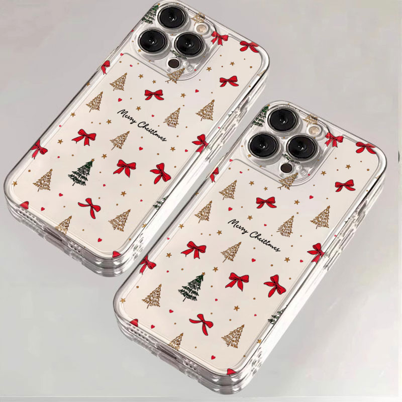 Clear Shockproof Bumper Case - Czerwona kokarda, świąteczne, przezroczyste, odporne na